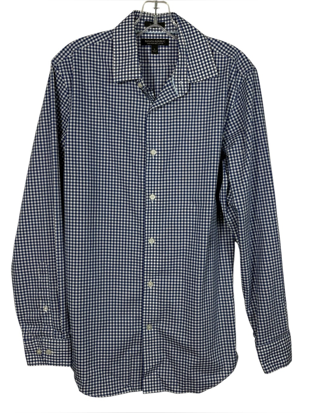 Banana Republic Non-Iron 100% Cotton Slim Fit Blue White Plaid Button Down Small